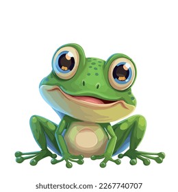 Sweet green frog. Sweet cute little and young frog. Lovely vector graphics.