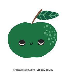 Una dulce manzana verde feliz. Ilustración vectorial sobre un fondo blanco