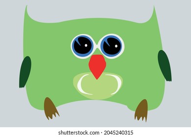 a sweet green owl with cut teeth