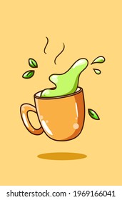 Sweet green tea cartoon illustration