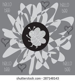 sweet grey bee with hearts and curls vector illustration