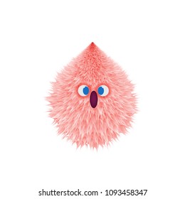 Sweet Hairy Toy,fluffy pompom fur ball isolated vector. cartoon emotions face smiley