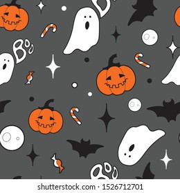 Sweet Halloween pattern with pumpkin and bat