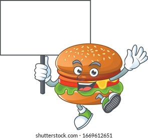 Sweet hamburger cartoon character bring a board