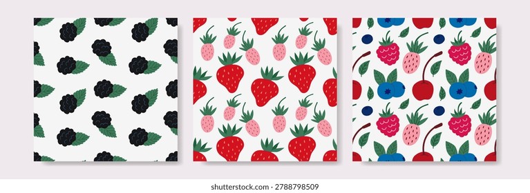 Sweet hand drawn berry patterns-blackberries, strawberries, and mixed fruit