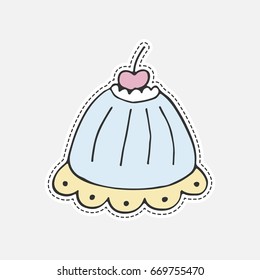 Sweet hand drawn cupcake - 80s-90s style design. Isolated vector illustration in patch style. Great for stickers, embroidery, badges.