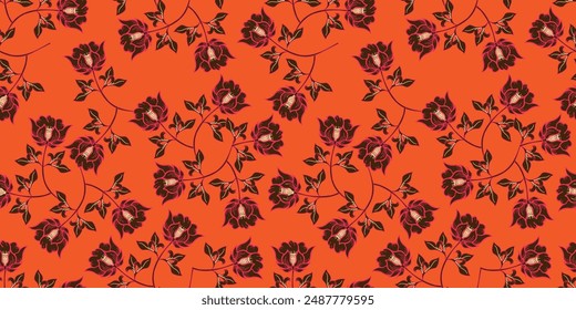 Sweet hand drawn line sketch flowers lilly mix with hibiscus and many kind of florals ,seamless pattern vector for fashion ,fabric, and all prints on sweet pink background