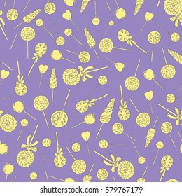 Sweet hand drawn lollipops seamless vector pattern