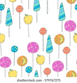 Sweet hand drawn lollipops seamless vector pattern