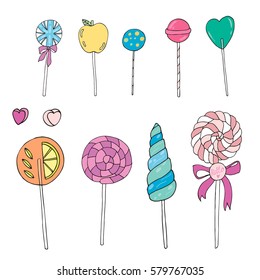Sweet hand drawn lollipops vector set