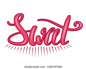Sweet hand drawn pink lettering  with contour. Brush calligraphy. Red vector element for cards, t-shirt printing and your design.