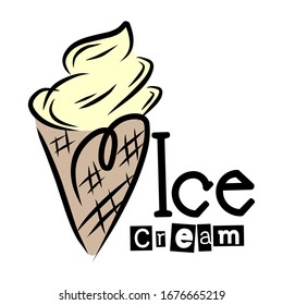 Sweet Hand drawn silhouette ice cream cone. Inspiring Logo, label, emblem, symbol, icon.