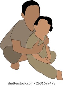 uma doce mão traçou vetor de um irmão abraçando calorosamente sua irmãzinha, isolada em um fundo branco limpo. não ai gerado, completamente desenhado por contribuidor