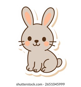 Sweet hand-drawn bunny in pastel pink tones with kawaii features. Perfect for baby illustrations, nursery prints, and spring kids' art.
