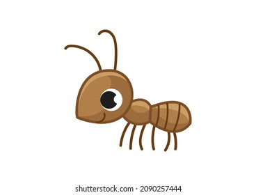 Sweet happy ant. Playful brown baby beetle walks. Small brown insect in motion. Colored flat vector illustration of a cute pet isolated on white background.