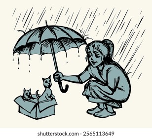 Sweet happy cheer pity joy feel smile lady good shelter save hide cover wet fur baby paw cool bad water storm. Spring day outside city town garden park walk road safe sit play nature art drawn picture