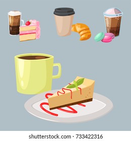 Sweet hazelnut muffins delicious cake coffee cup morning bakery dessert pastry fresh drink cappuccino vector illustration