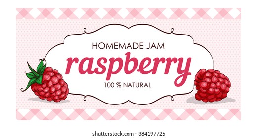 Sweet And Healthy Homemade Raspberry Jam Marmalade Paper Label Vector Illustration