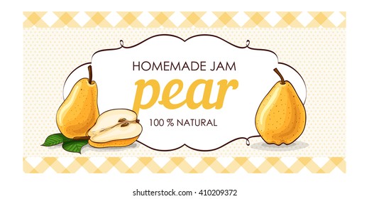 Sweet and healthy homemade yellow pear  jam marmalade paper label vector illustration