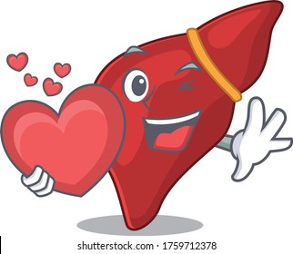 A sweet healthy human liver cartoon character style with a heart