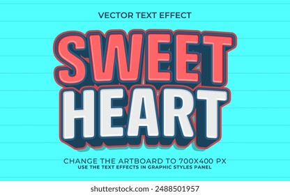 sweet heart 3d editable vector text effect. trendy style text effect