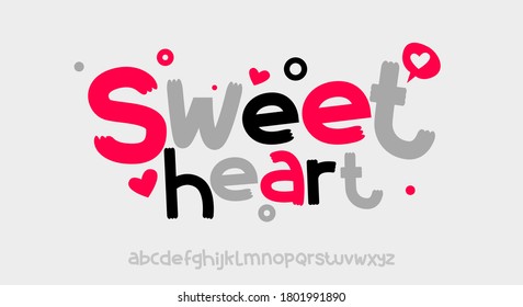 Sweet Heart, Abstract playful hand written alphabet lowercase font. typography typeface vector illustration design
