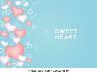 Sweet heart with bubble on blue background vector for decoration on Valentine's day festival and wedding 