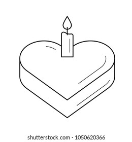 Sweet heart cake vector line icon isolated on white background. Cake in the shape of heart with candle line icon for infographic, website or app.