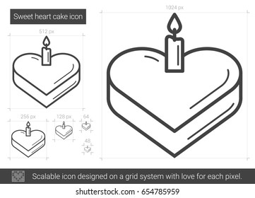 Süßer Herzkuchen, Vektorsymbol einzeln auf weißem Hintergrund. Süßes Herzkuchensymbol für Infografik, Website oder App. Skalierbares Symbol, das auf einem Gittersystem entworfen wurde.