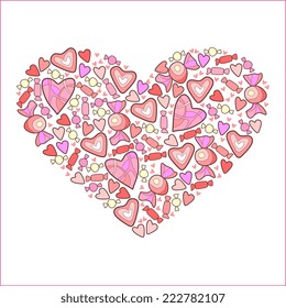 Sweet heart of candies for Valentine's Day
