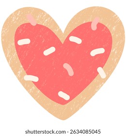 Sweet Heart Cookie with Pink Icing and misses– Crayon Drawing for Valentine or Christmas 