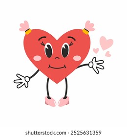 sweet heart girl in style of groove. Retro sticker for Valentine Day on February 14th. cute character for birthday greetings.