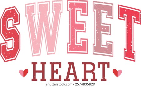 Sweet Heart - Happy Valentine's day T-shirt Design, Valentine Varsity T-shirt design, Retro Valentine, retro Varsity, Love Heart Vector file, boho varsity, boho design