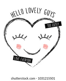 Sweet heart illustration and slogan vector print. For t-shirt or other uses