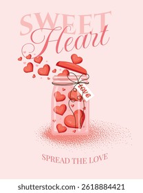 Sweet Heart Jar with Floating Hearts – Coquette Style Vector Illustration