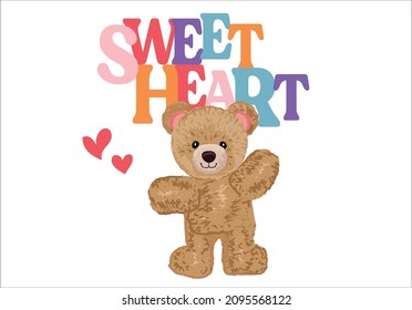 sweet heart lettering teddy bear illustration vector design