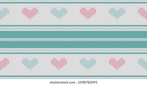 Sweet heart and line knitted pattern, Festive Sweater Design. Seamless Knitted Pattern