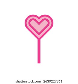 Sweet heart lollipop icon in vibrant pink tones, great for love-themed posters, Valentine's promos, or desserts.