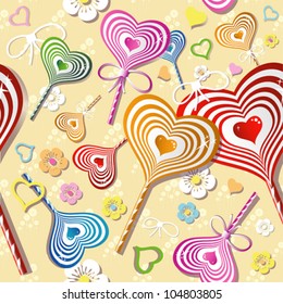 Sweet heart pattern, old paper. Vector art.