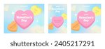 Sweet heart shape candy banner set. Valentines day concept. Isolated on white background. Different color bundle. Conversation, Love text. Social media, Poster, Card, flyer. Flat vector illustration.