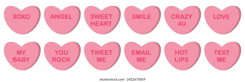 Dulce forma de corazón. Concepto de San Valentín. Aislado sobre fondo blanco. Conversación, texto de amor. Colección de elementos románticos. Ilustración vectorial de línea plana