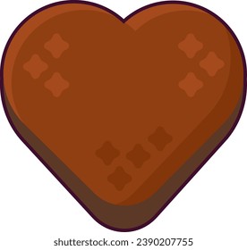 Sweet heart shaped chocolate candy dessert. Delicious sweet food of children holiday and tea party. Simple colored stroked vector icon isolated on white background