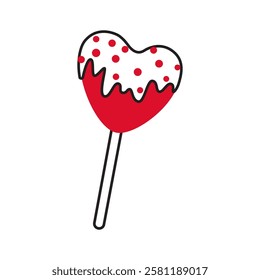 Sweet Heart Shaped Lollipop doodle flat style love isolated icon Candy love Romantic symbol of love for web graphic design poster tattoo Valentines Day Greeting card line art Vector illustration