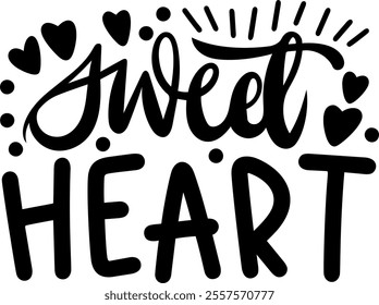 sweet heart valentines day black vector graphic design and cut file