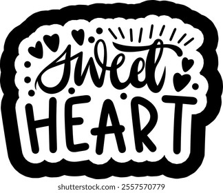 sweet heart valentines day black vector graphic design and cut file