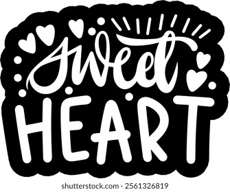 sweet heart valentines day black vector graphic design and cut file