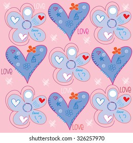 sweet hearts and flowers love inscriptions vector illustration