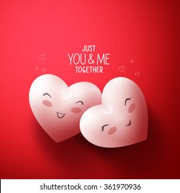 Sweet Hearts of Happy Lovers for Happy Valentines Day Greetings in Red Background with You and Me Together Title. Vector Illustration
