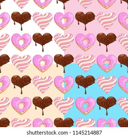 Sweet Hearts seamless pattern. Chocolate, Donut and Lollipop. Use it as a background or a print