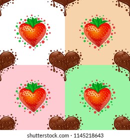 Sweet Hearts seamless pattern. Strawberry and Chocolate. Use it as a background or a print